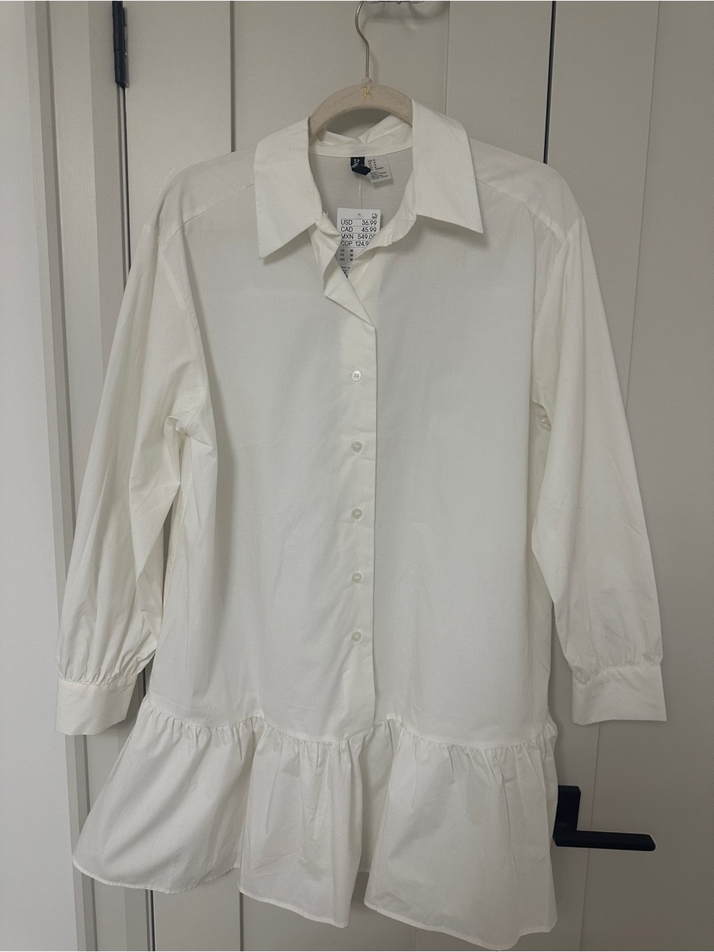H&M White Button-Front Peplum Shirt Dress
